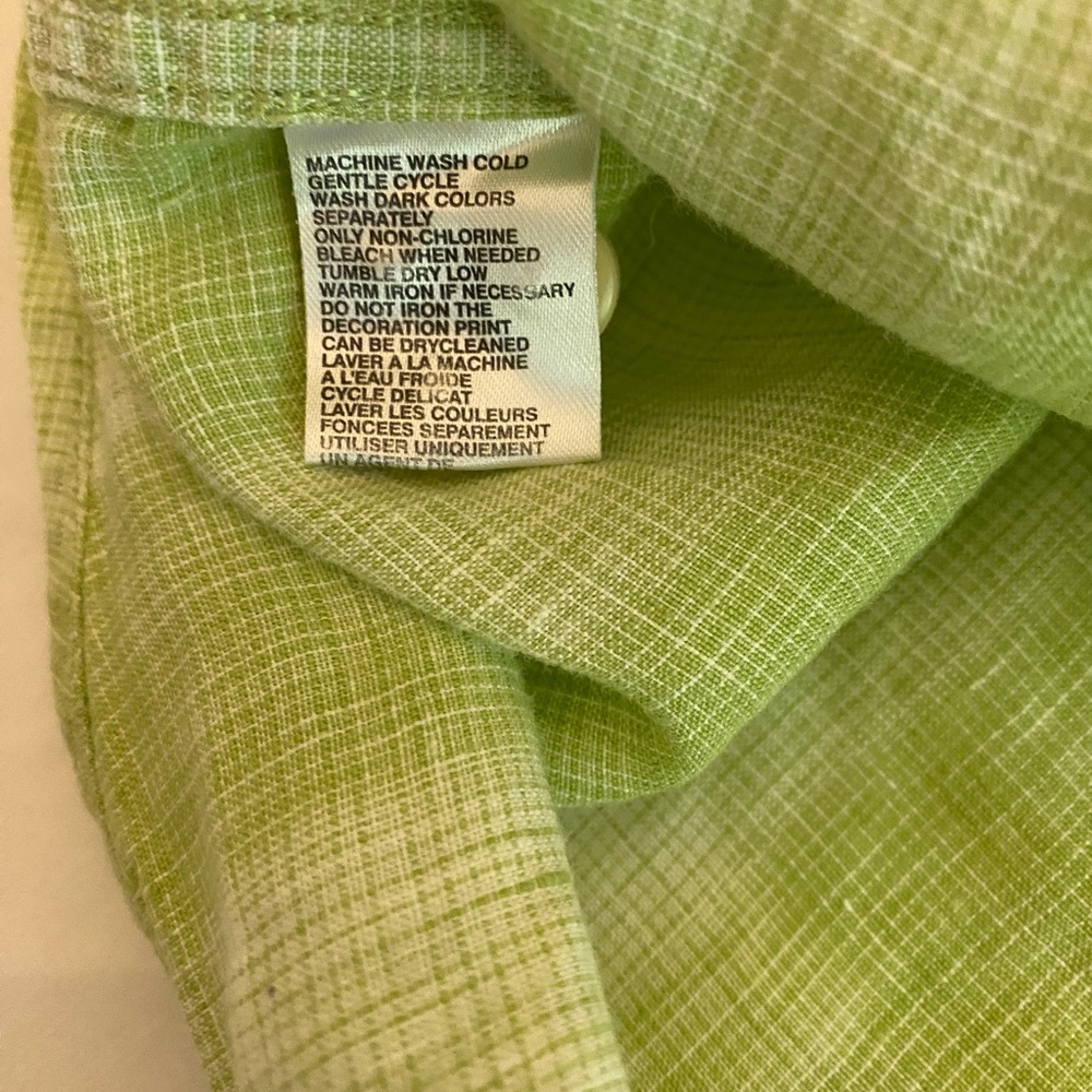 Tommy Bahama Lime Green Plaid 100% Linen Long Sleeve Button Up Shirt SZ L - Picture 4 of 6